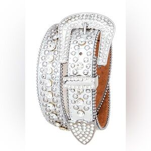 Silver Genuine Leather Studded Statement Belt